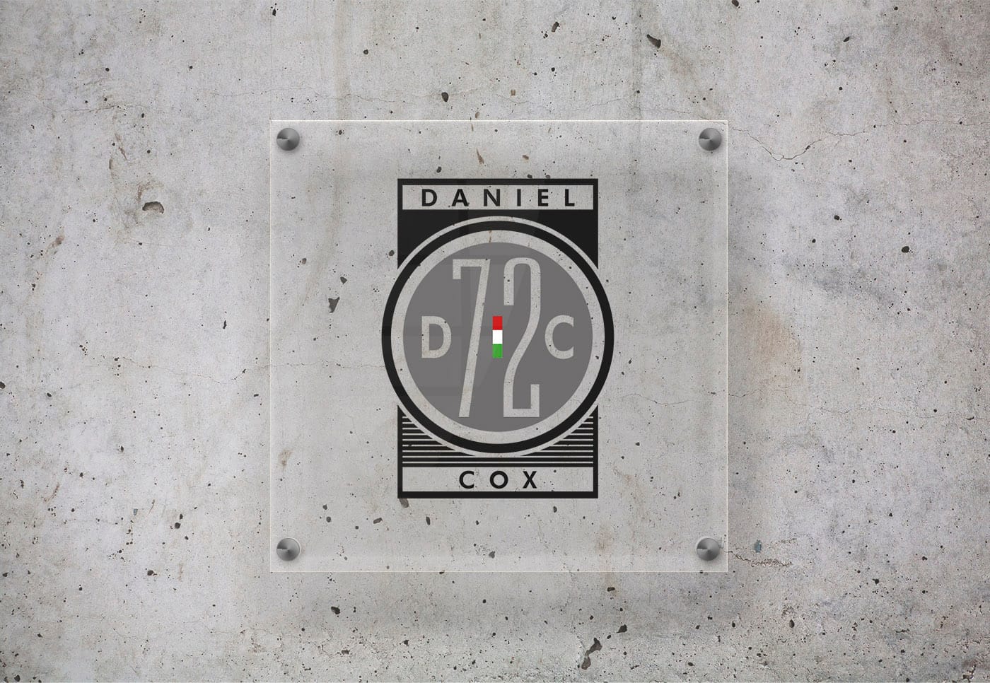 Logo of DC72 Vintage Garage on a glass surface